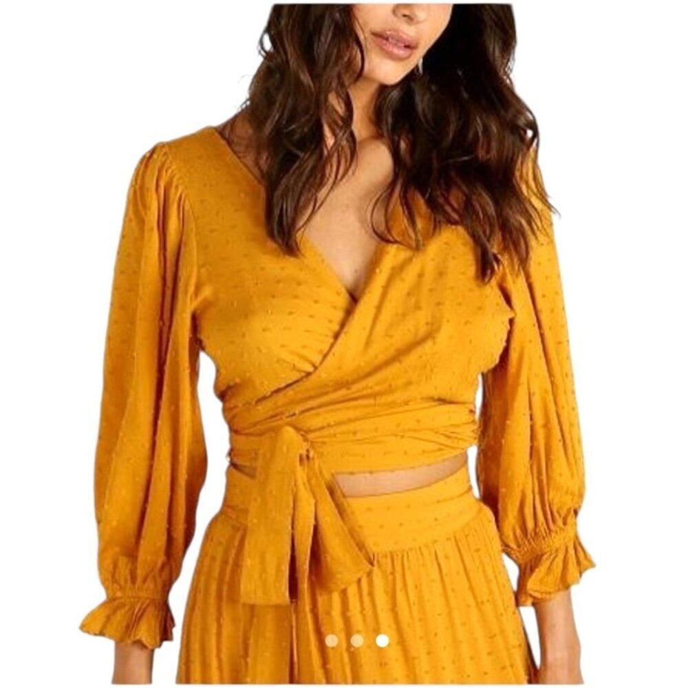 Auguste The Label Shirt Women 4 Yellow Ocher Swiss Dot Frida Wrapped Blouse